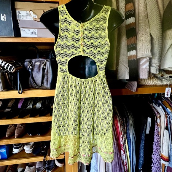 ⭐️BOGO FREE⭐️ FREE PEOPLE Madame Butterfly Lace Tank Dress in Lemon-lime - Picture 12 of 14